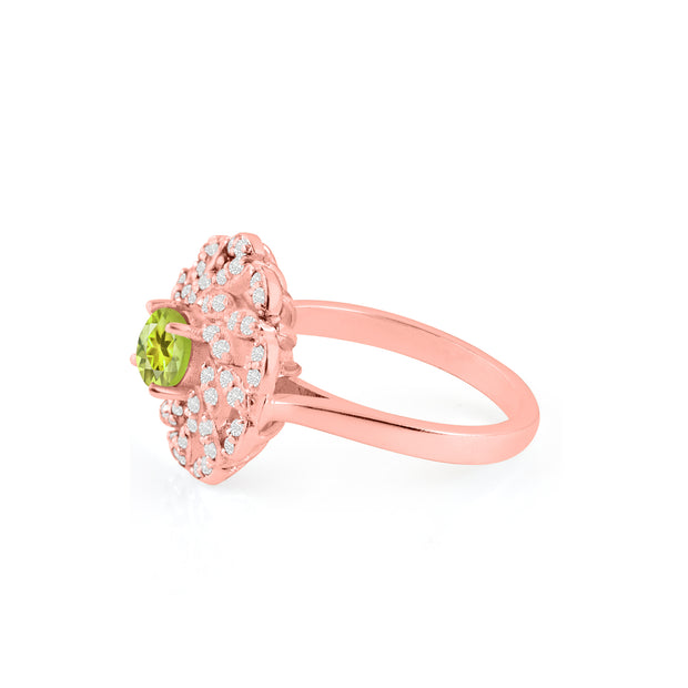 Peridot Gemstone & Diamond Solid 14k Rose Gold Ring