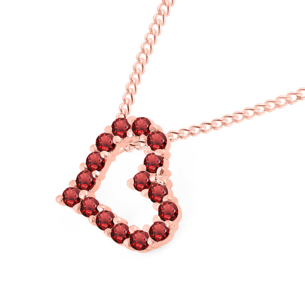 Garnet Gemstone Solid 14k Rose Gold Heart Pendant