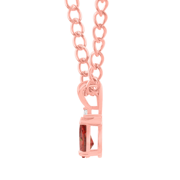 Garnet Gemstone & Diamond Solid 14k Rose Gold Pendant