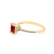 Garnet & Diamond Gemstone Solid 14k Yellow Gold Ring