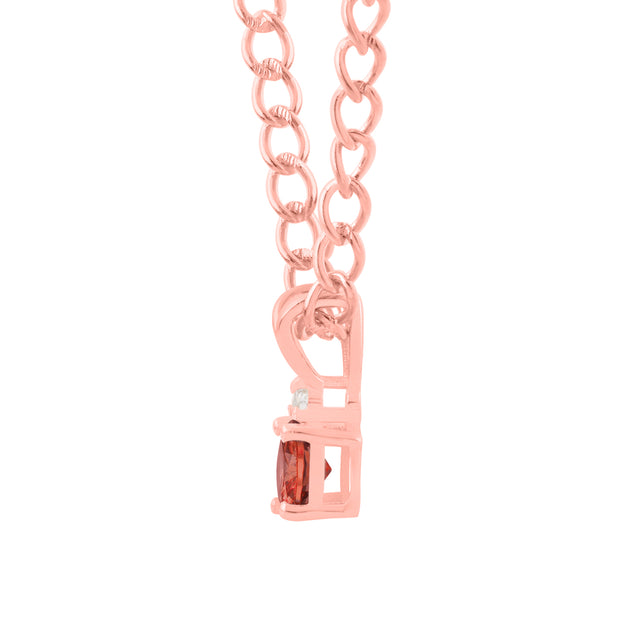 Garnet Gemstone & Diamond Solid 14k Rose Gold Pendant