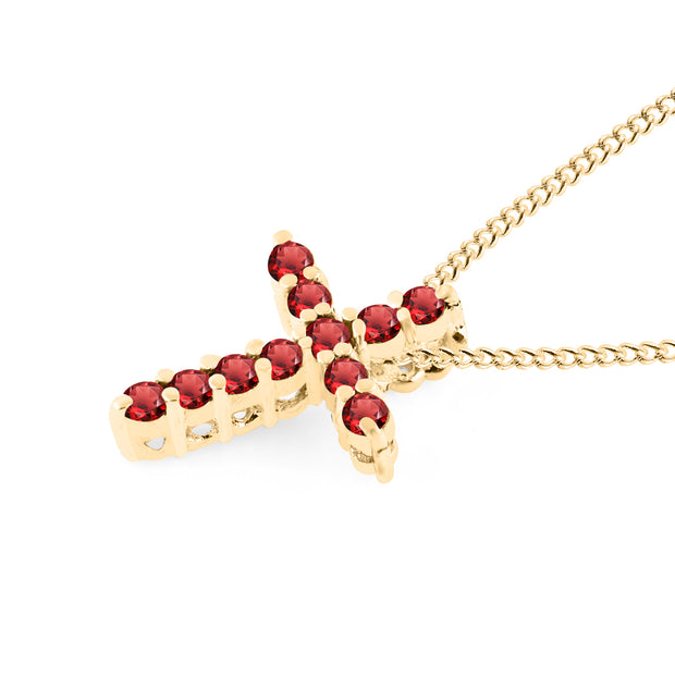 Garnet Gemstone Solid 14k Yellow Gold Cross Pendant