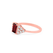 Garnet Gemstone & Diamond Solid 14k Rose Gold Ring