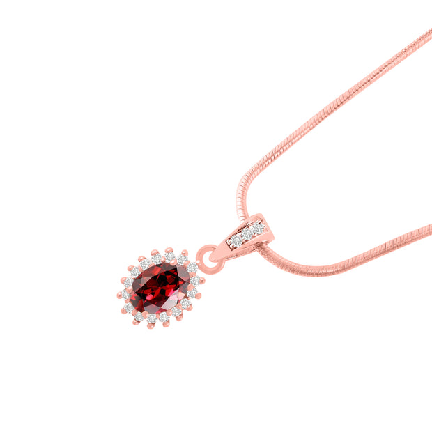 Garnet Gemstone & Diamond Solid 14k Rose Gold Pendant