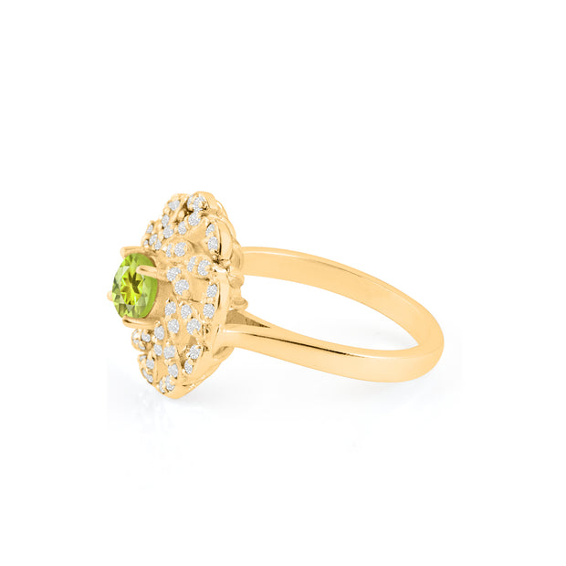 Peridot Gemstone & Diamond Solid 14k Yellow Gold Ring