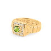 Peridot Gemstone & Diamond Solid 14k Yellow Gold Ring