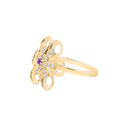 Amethyst Gemstone & Diamond Solid 14k Yellow Gold Ring