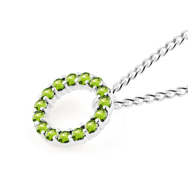 Peridot Gemstone Solid 14k White Gold Round Ring Pendant