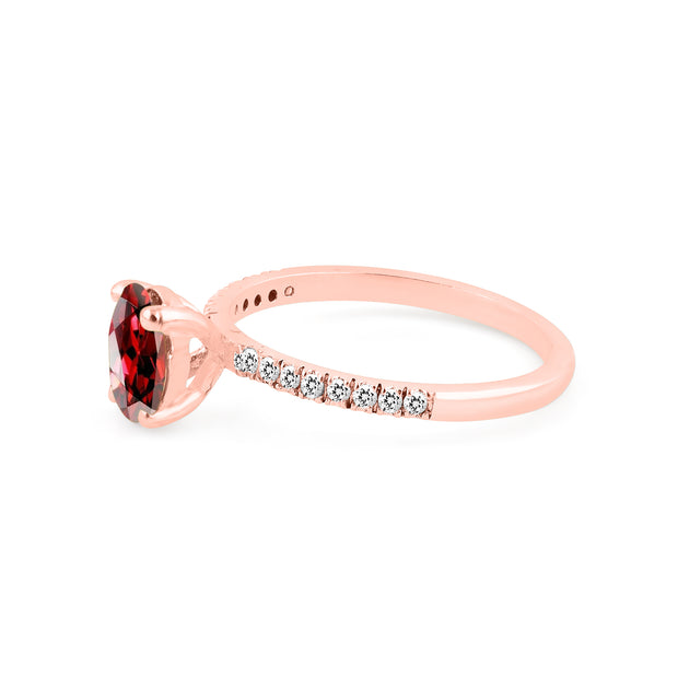 Garnet Gemstone & Diamond Solid 14k Rose Gold Ring