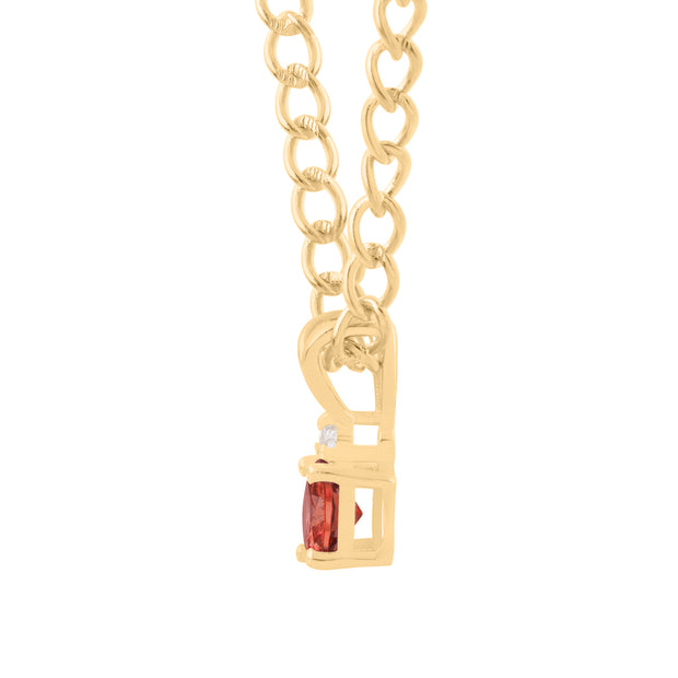 Garnet Gemstone & Diamond Solid 14k Yellow Gold Pendant