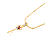 Garnet Gemstone & Diamond Solid 14k Yellow Gold Key Pendant