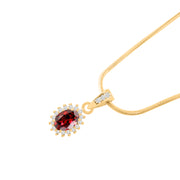 Garnet Gemstone & Diamond Solid 14k Yellow Gold Pendant