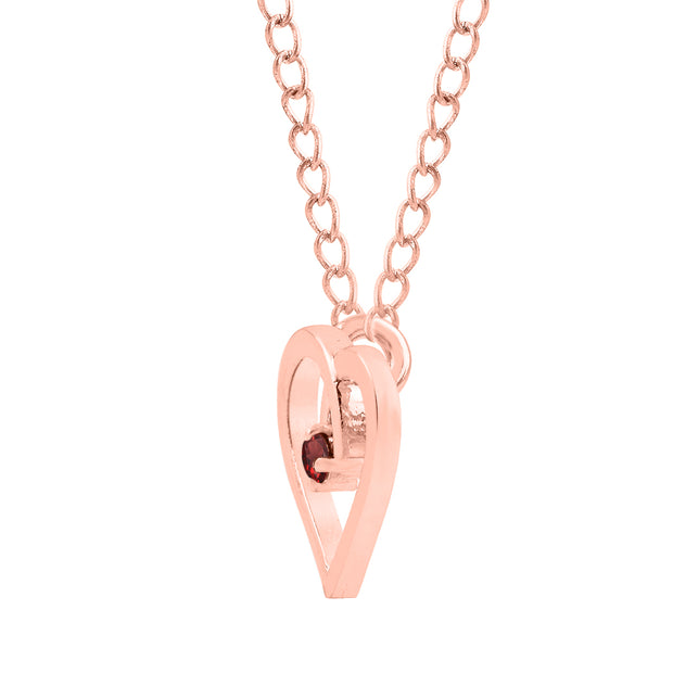 Garnet Gemstone Solid 14k Rose Gold Heart Pendant