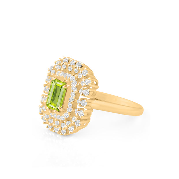 Peridot Gemstone & Diamond Solid 14k Yellow Gold Ring