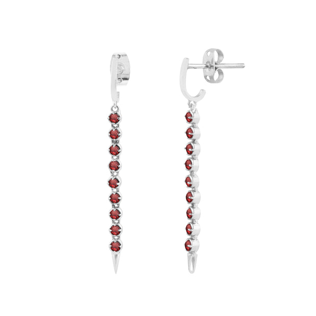 Garnet Gemstone Solid 14k White Gold Screw Back Earring