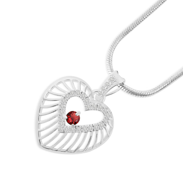 Garnet Gemstone & Diamond Solid 925 Sterling Silver Pendant