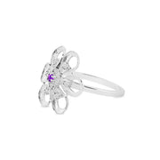 Amethyst Gemstone & Diamond Solid 14k White Gold Ring