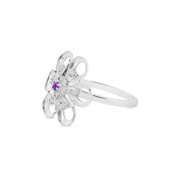 Amethyst Gemstone & Diamond Solid 14k White Gold Ring