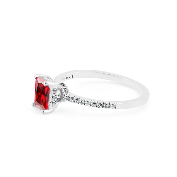 Garnet & Diamond Gemstone Solid 14k White Gold Ring
