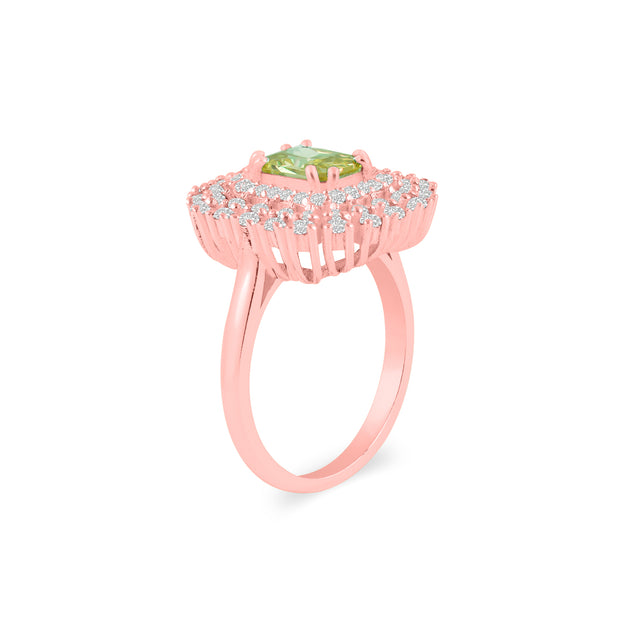 Peridot Gemstone & Diamond Solid 14k Rose Gold Ring