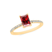 Garnet & Diamond Gemstone Solid 14k Yellow Gold Ring