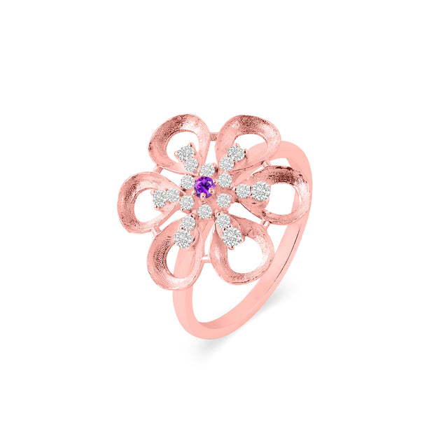 Amethyst Gemstone & Diamond Solid 14k Rose Gold Ring