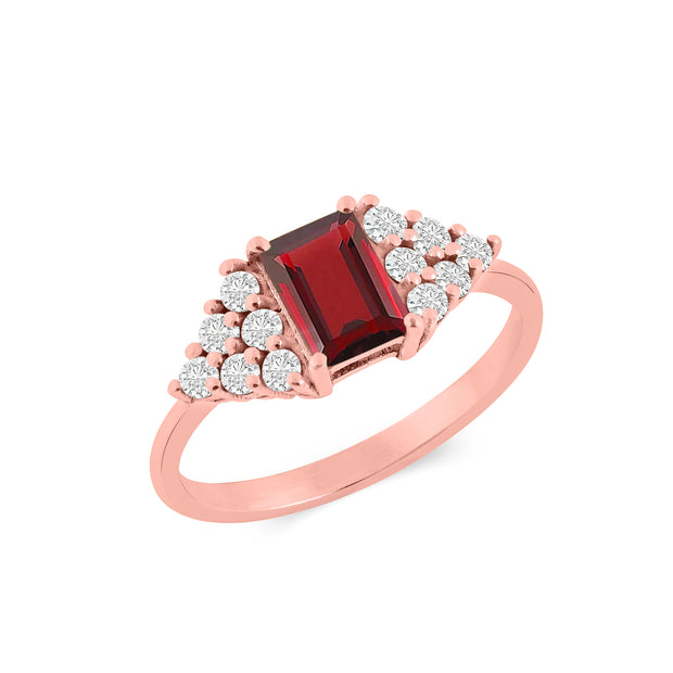 Garnet Gemstone & Diamond Solid 14k Rose Gold Ring