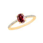 Garnet Gemstone & Diamond Solid 14k Yellow Gold Ring