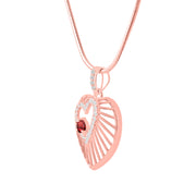 Garnet Gemstone & Diamond Solid 14k Rose Gold Heart Pendant