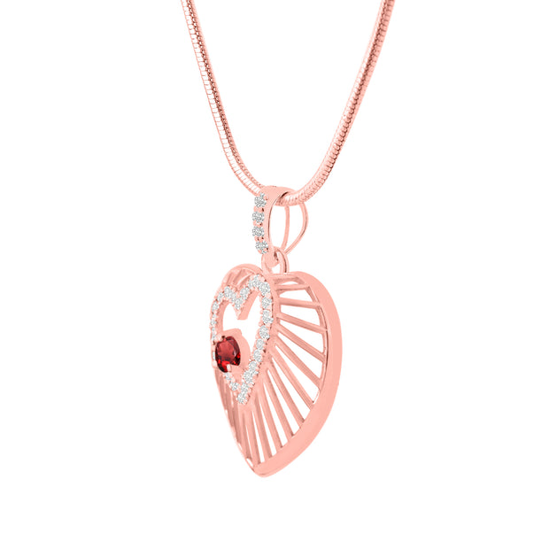 Garnet Gemstone & Diamond Solid 14k Rose Gold Heart Pendant