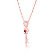 Garnet Gemstone & Diamond Solid 14k Rose Gold Key Pendant