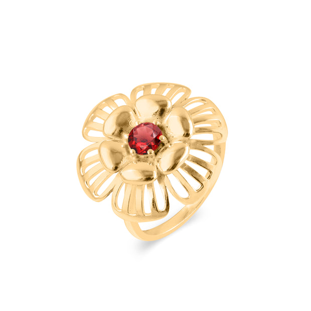 Garnet Gemstone Solid 14k Yellow Gold Ring