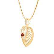 Garnet Gemstone & Diamond Solid 14k Yellow Gold Heart Pendant