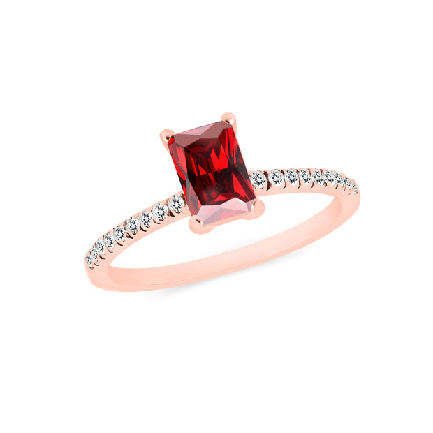 Garnet & Diamond Gemstone Solid 14k Rose Gold Ring