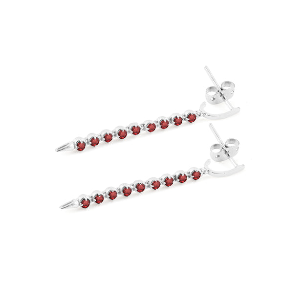 Garnet Gemstone Solid 14k White Gold Screw Back Earring