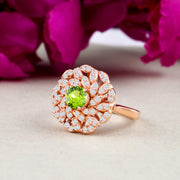 Peridot Gemstone & Diamond Solid 14k Rose Gold Ring