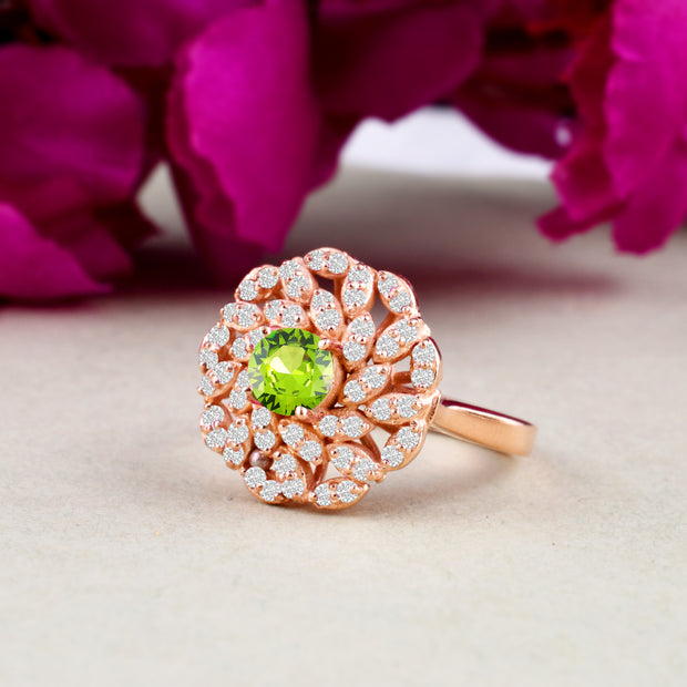 Peridot Gemstone & Diamond Solid 14k Rose Gold Ring