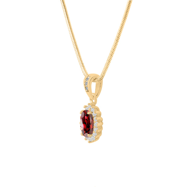 Garnet Gemstone & Diamond Solid 14k Yellow Gold Pendant