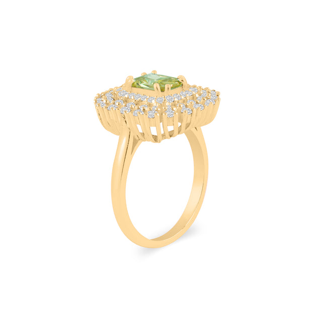 Peridot Gemstone & Diamond Solid 14k Yellow Gold Ring
