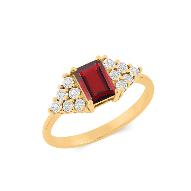 Garnet Gemstone & Diamond Solid 14k Yellow Gold Ring