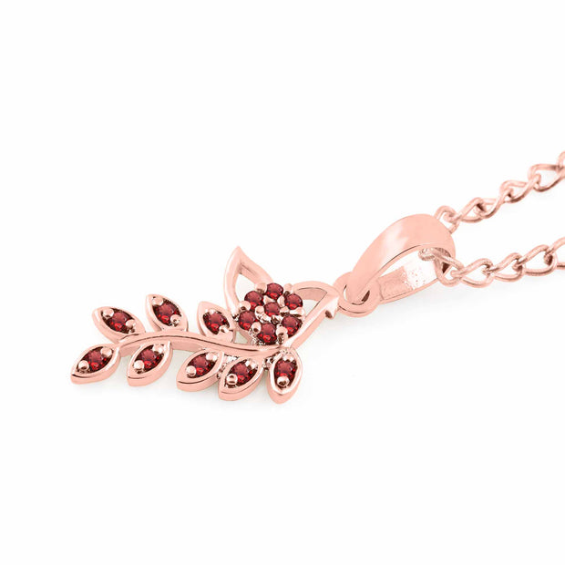 Garnet Gemstone Solid 14k Rose Gold Leaf Pendant