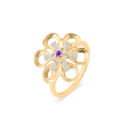 Amethyst Gemstone & Diamond Solid 14k Yellow Gold Ring
