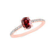 Garnet Gemstone & Diamond Solid 14k Rose Gold Ring