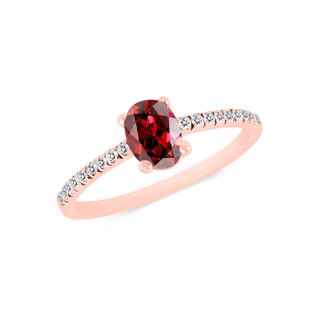 Garnet Gemstone & Diamond Solid 14k Rose Gold Ring