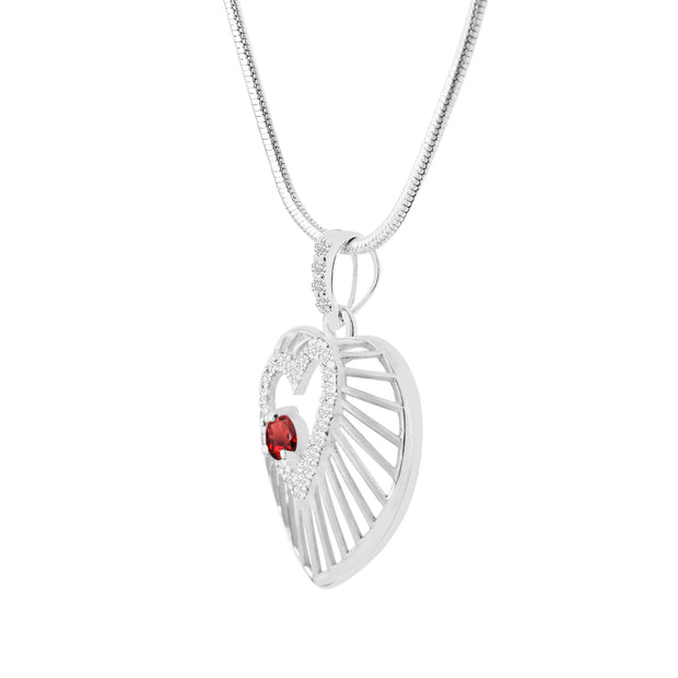 Garnet Gemstone & Diamond Solid 925 Sterling Silver Pendant