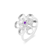 Amethyst Gemstone & Diamond Solid 14k White Gold Ring