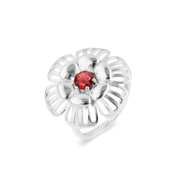 Garnet Gemstone Solid 14k White Gold Ring