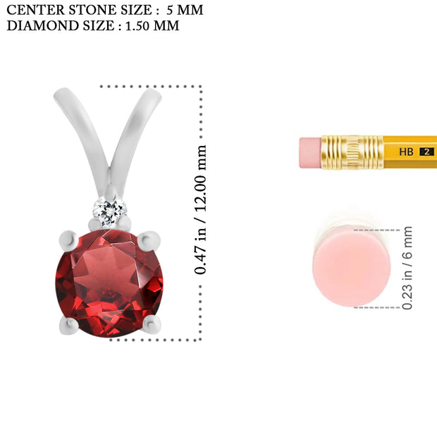 Garnet Gemstone & Diamond Solid 925 Sterling Silver Pendant