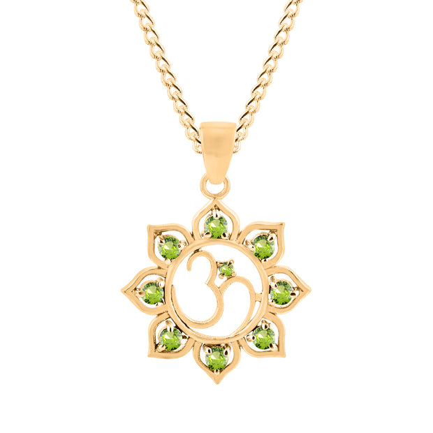 Peridot Gemstone Solid 14k Yellow Gold OM Pendant