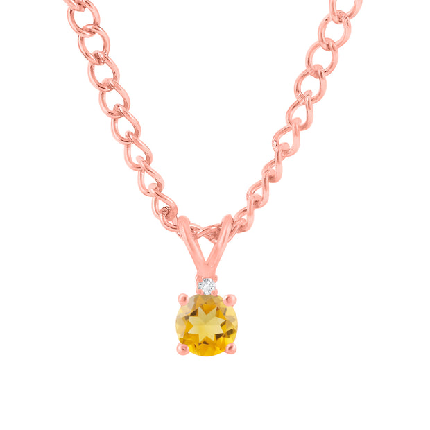 Citrine Gemstone & Diamond Solid 14k Rose Gold Pendant